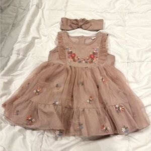 Daisy Fuentes Floral Embroidered Dress with Headband- 12 mo